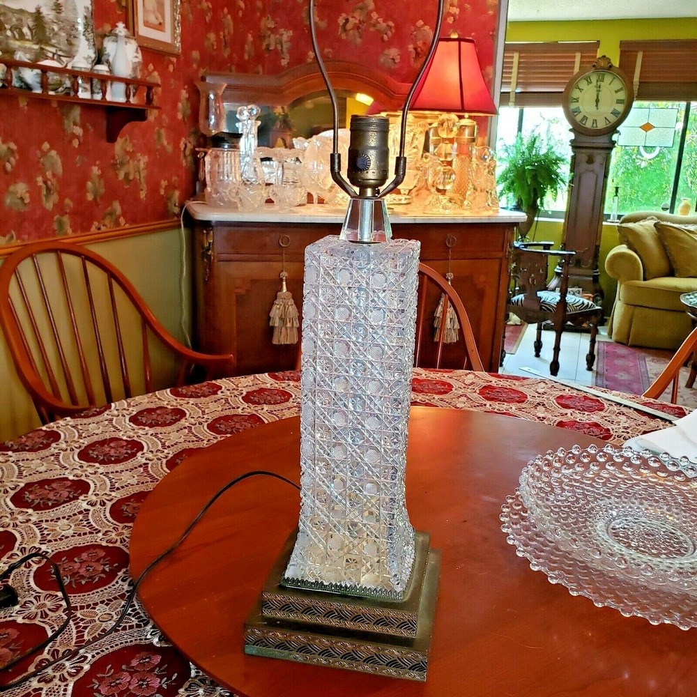 Antique ABP American‎ Brilliant Octagon Cut Glass Pattern Lamp late 1800s